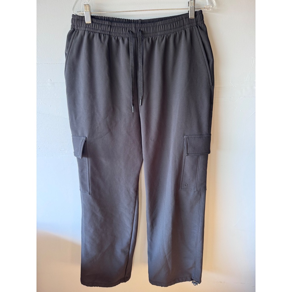 PINK Victoria's Secret Black Fleece Lined Cargo Jogger Pants Women Large Bungee